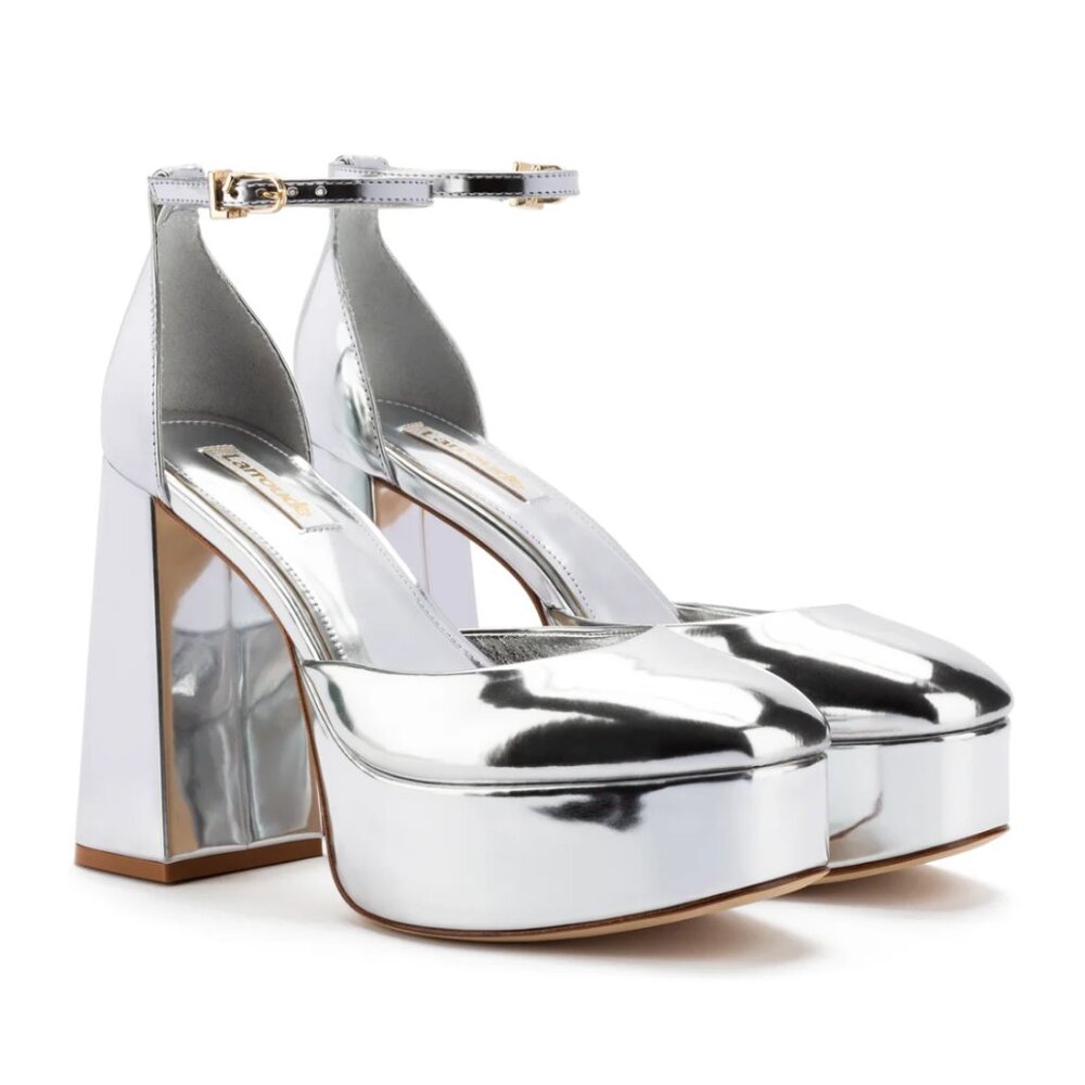 Larroude Silver Platform Shoes